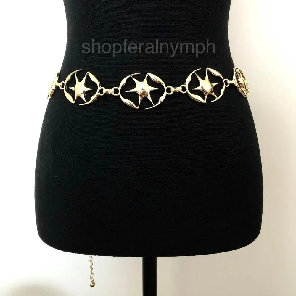 Y2K Celestial Liquid Gold Starburst Chain Belt, Fits 23.5–42.5 Inches, X7GA1218